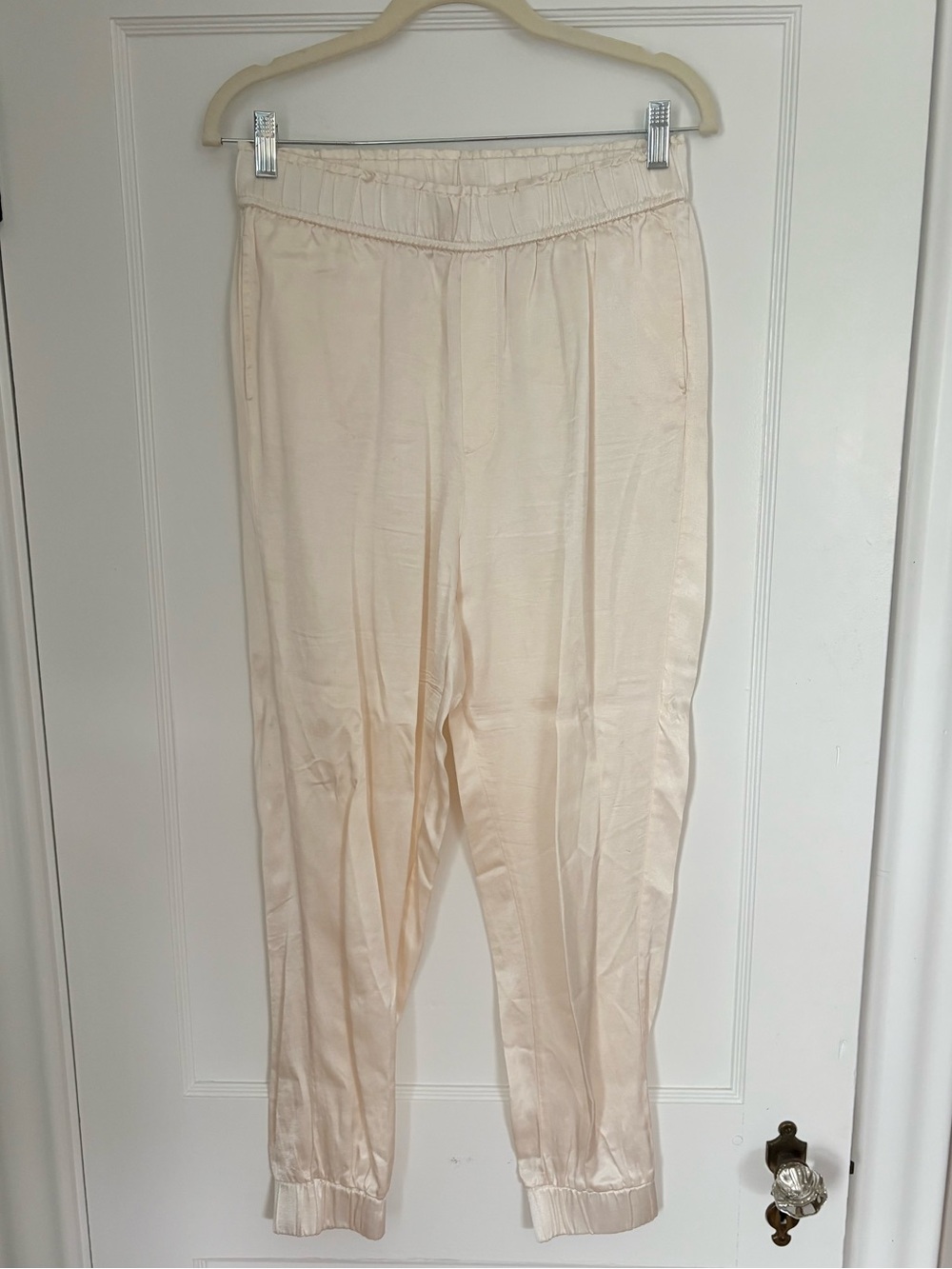 Zara Soft Cream Satin Elastic-Waist Pants